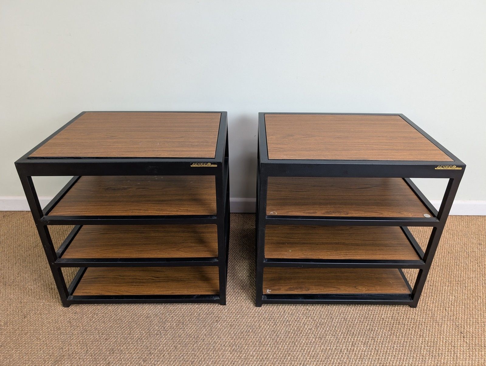 Pair Of Apollo Hifi Speaker Separates Furniture Stand Black Teak Shelves Podium photo for sale