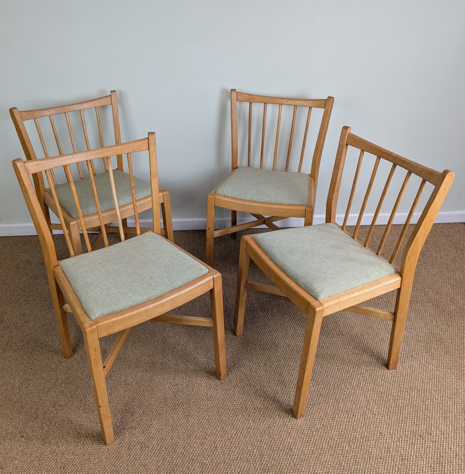Set Of 4 1950's Beech Framed Kitchen Chairs With Upholstered Seats photo furniture