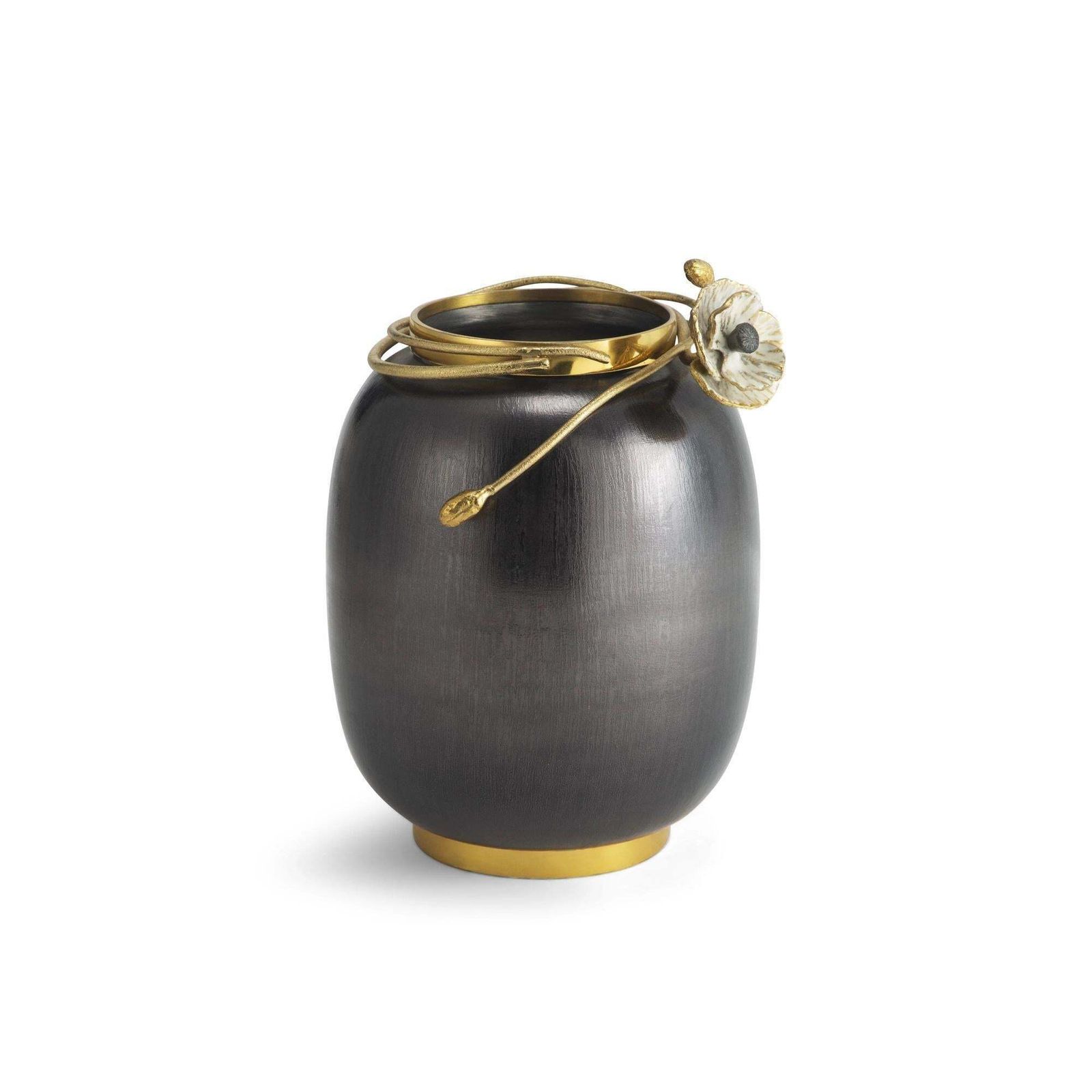Pair Of Medium Contemporary Black And Gold Metal Anemone Vase photo for sale