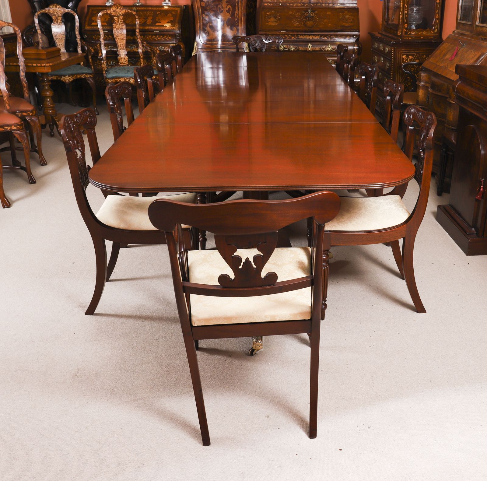 Antique 13ft  Whytock & Reid Triple Pillar Dining Table Set 19th C photo furniture