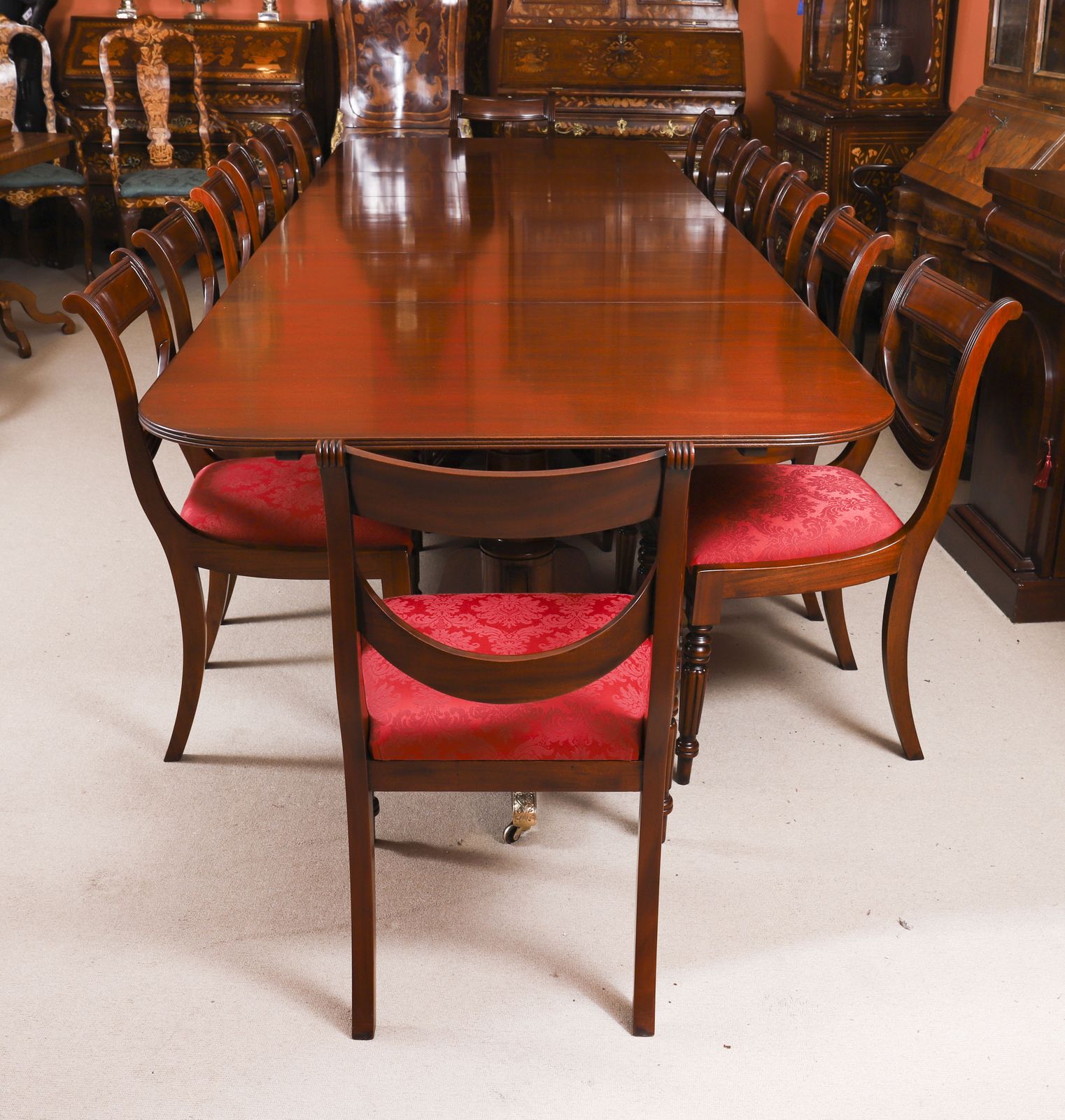 13ft Regency Triple Pillar Dining Table Circa 1900 & 14  Swag Backchairs photo furniture