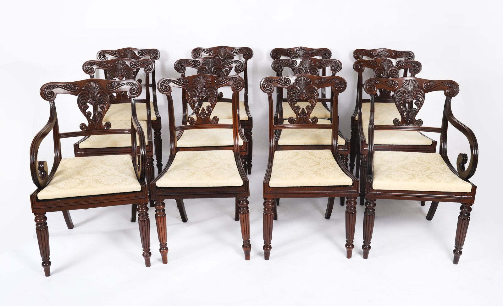 Set 12 Irish Regency Bar Back Dining Chairs  C1825 19th C