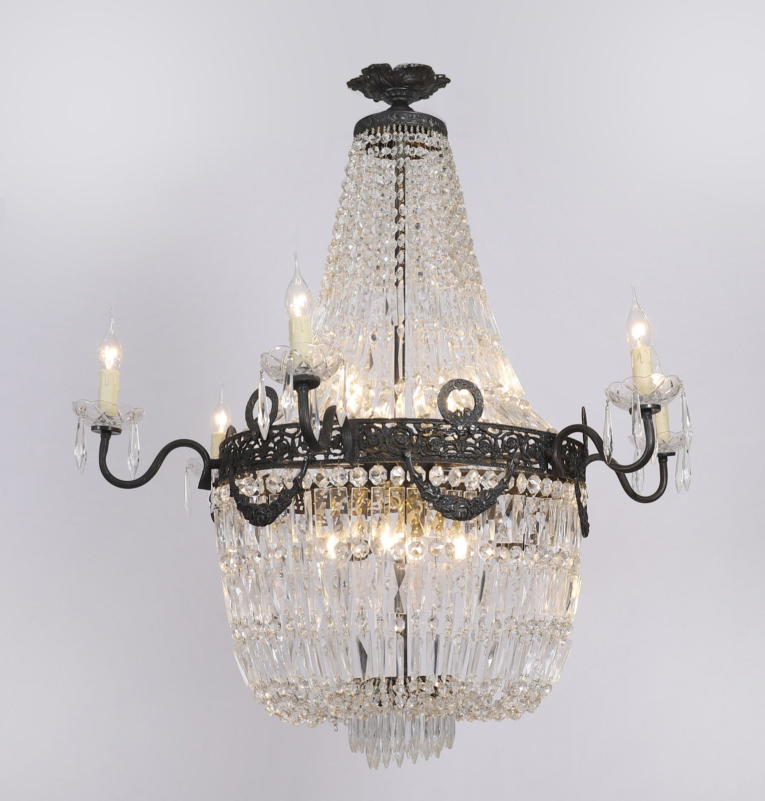 Set 6 Louis Revival 14 Light Ballroom Cut Crystal Tent Chandeliers C1920 photo Lighting