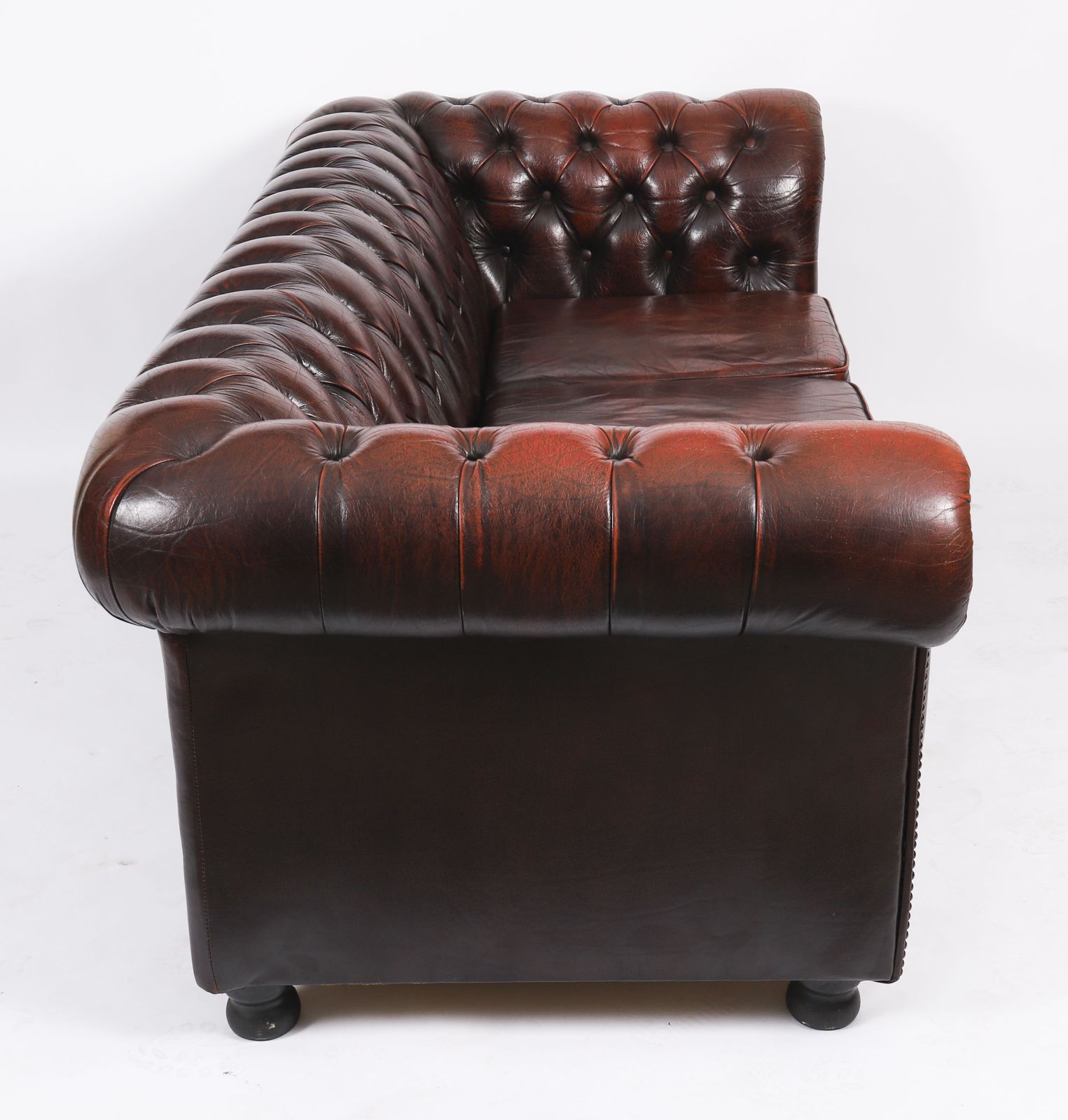 photo buy Vintage English Button Back Leather Chesterfield Sofa Mid 20th Century