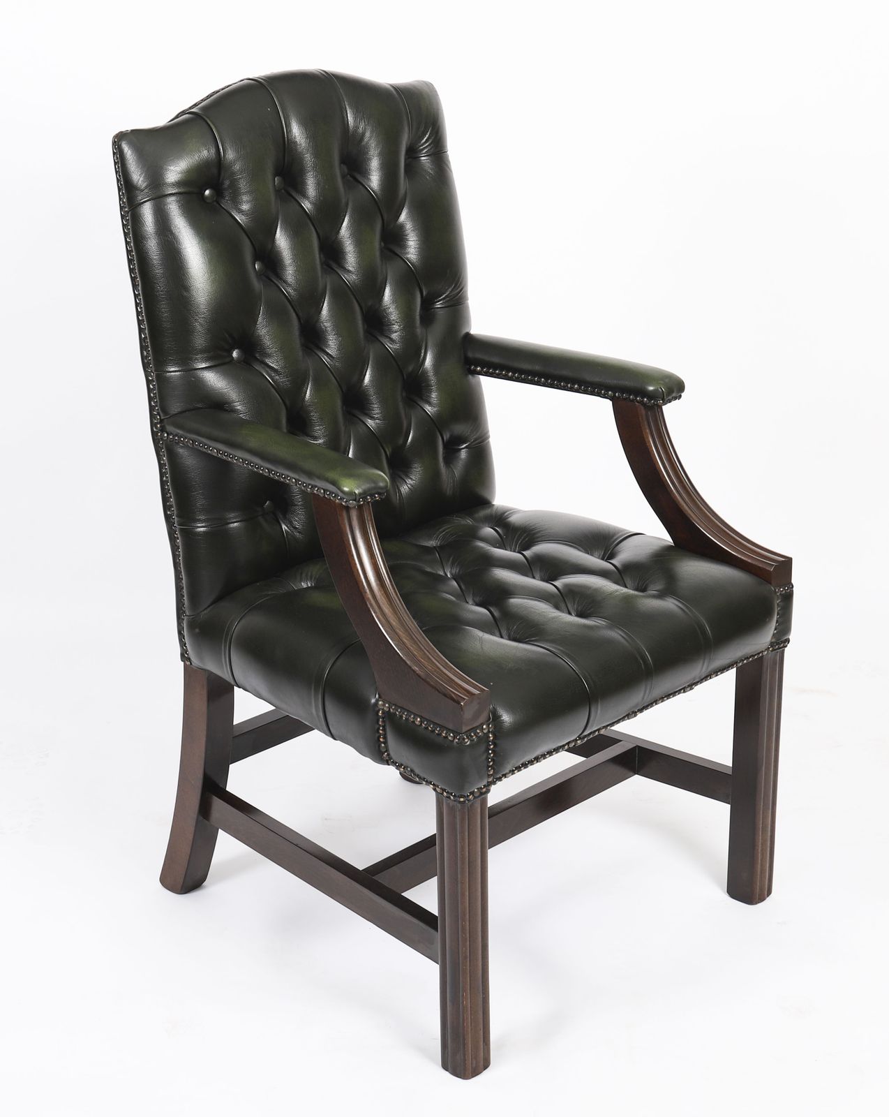 Vintage Pair English Green Gainsborough Leather Office Chairs 20th C photo for sale