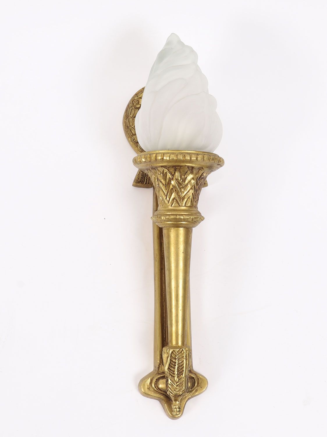 Pair Neo Classical Ormolu & Glass Flaming Torch Wall Lights C.1920 photo for sale