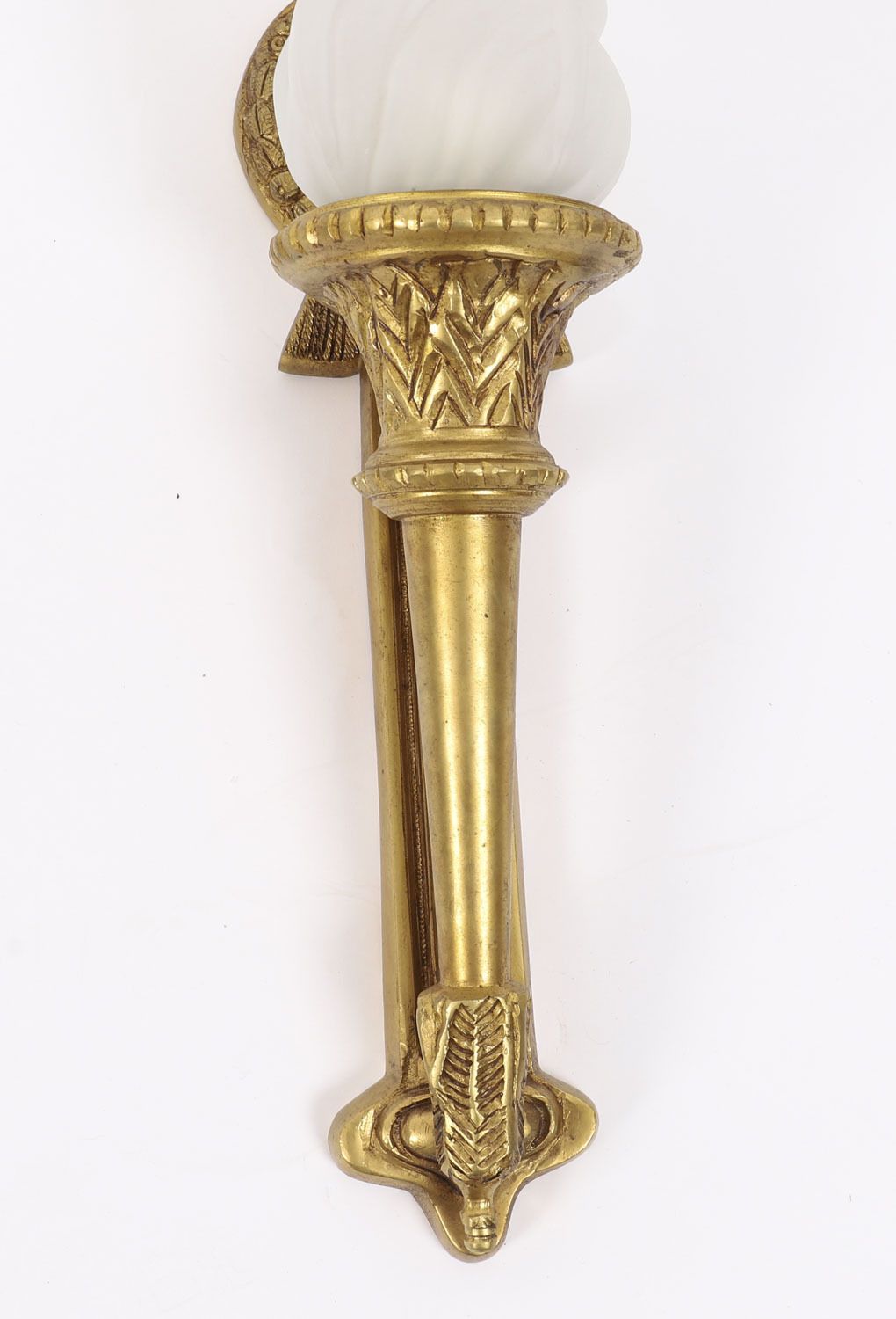 Set Of 4 Neo Classical Ormolu & Glass Flaming Torch Wall Lights C.1920 photo Lighting