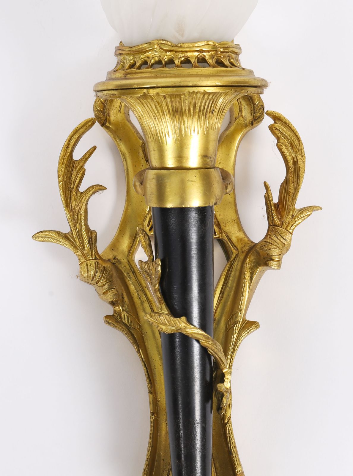 Pair Rococo Revival Ormolu & Glass Flaming Torch Wall Lights C.1900 photo vinterior