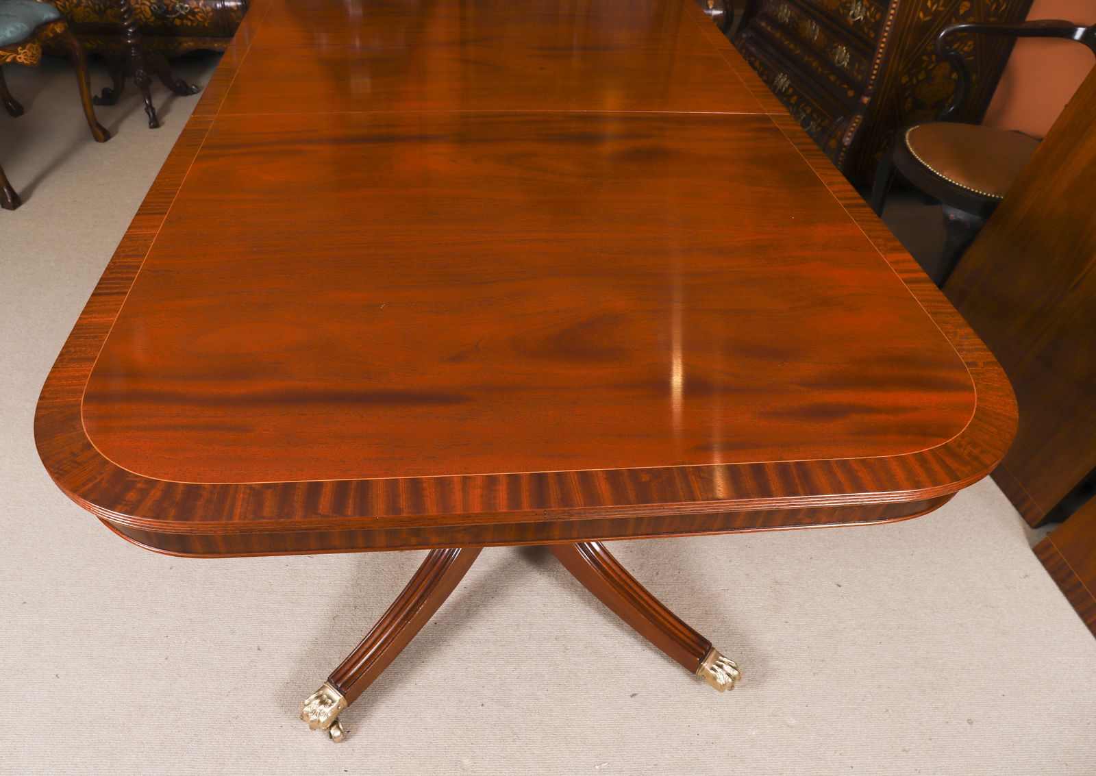 3850.0 10ft3" Regency Revival Twin Pillar Flame Mahogany Dining Table 20th C photo