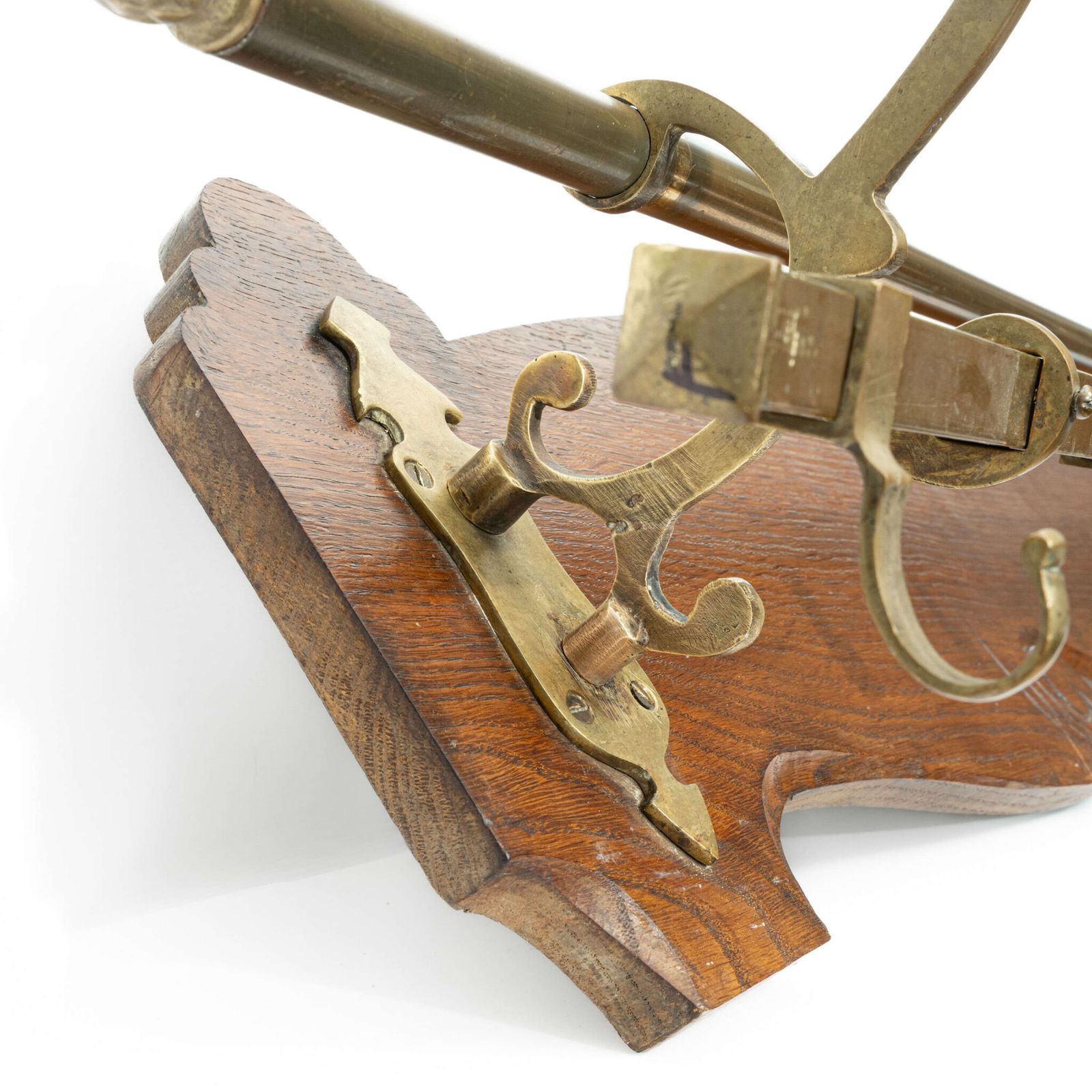 Large Oak Mounted Brass Coat Rack photo vinterior