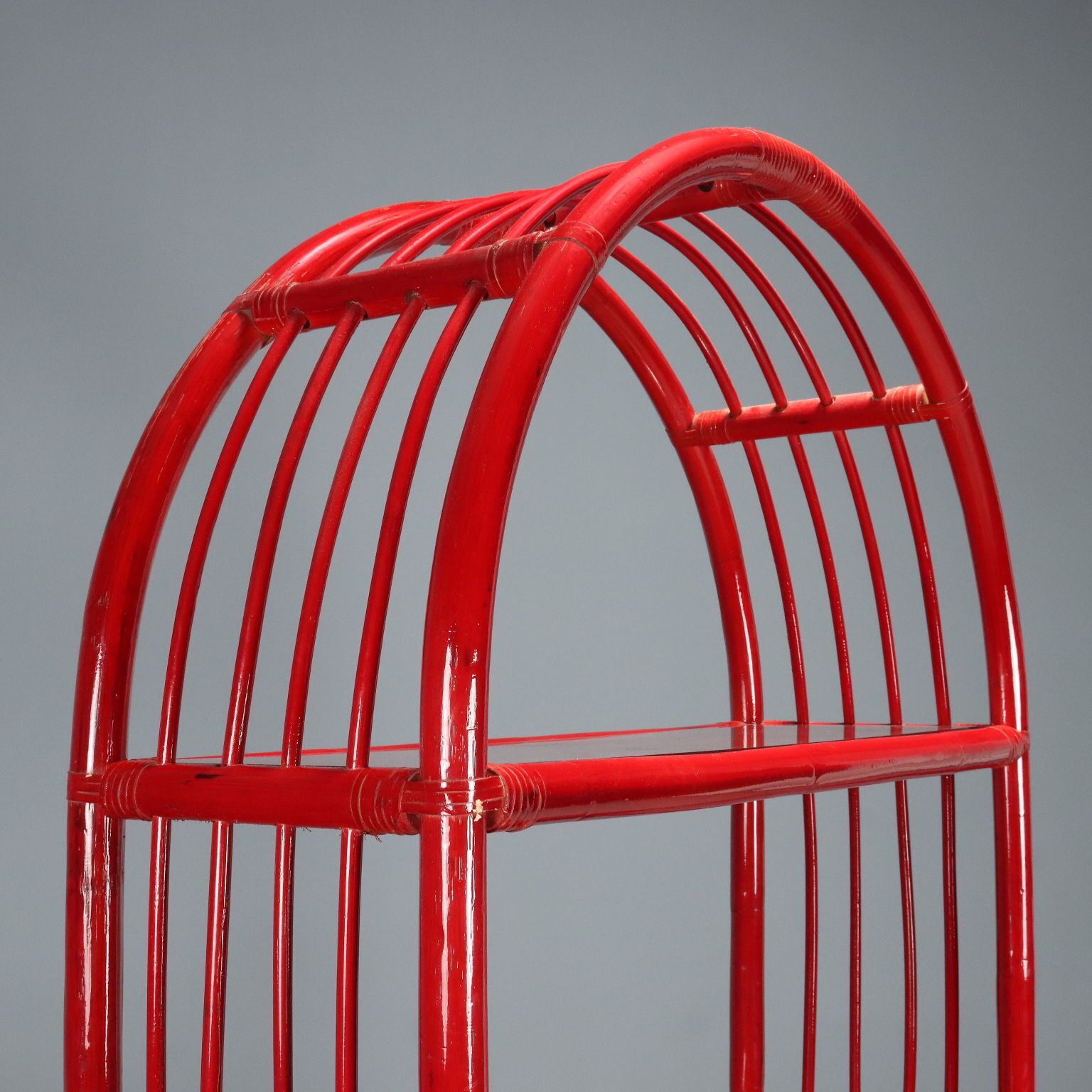 Vintage Bookcase Red Bamboo Glass Design Italy 1980s photo for sale