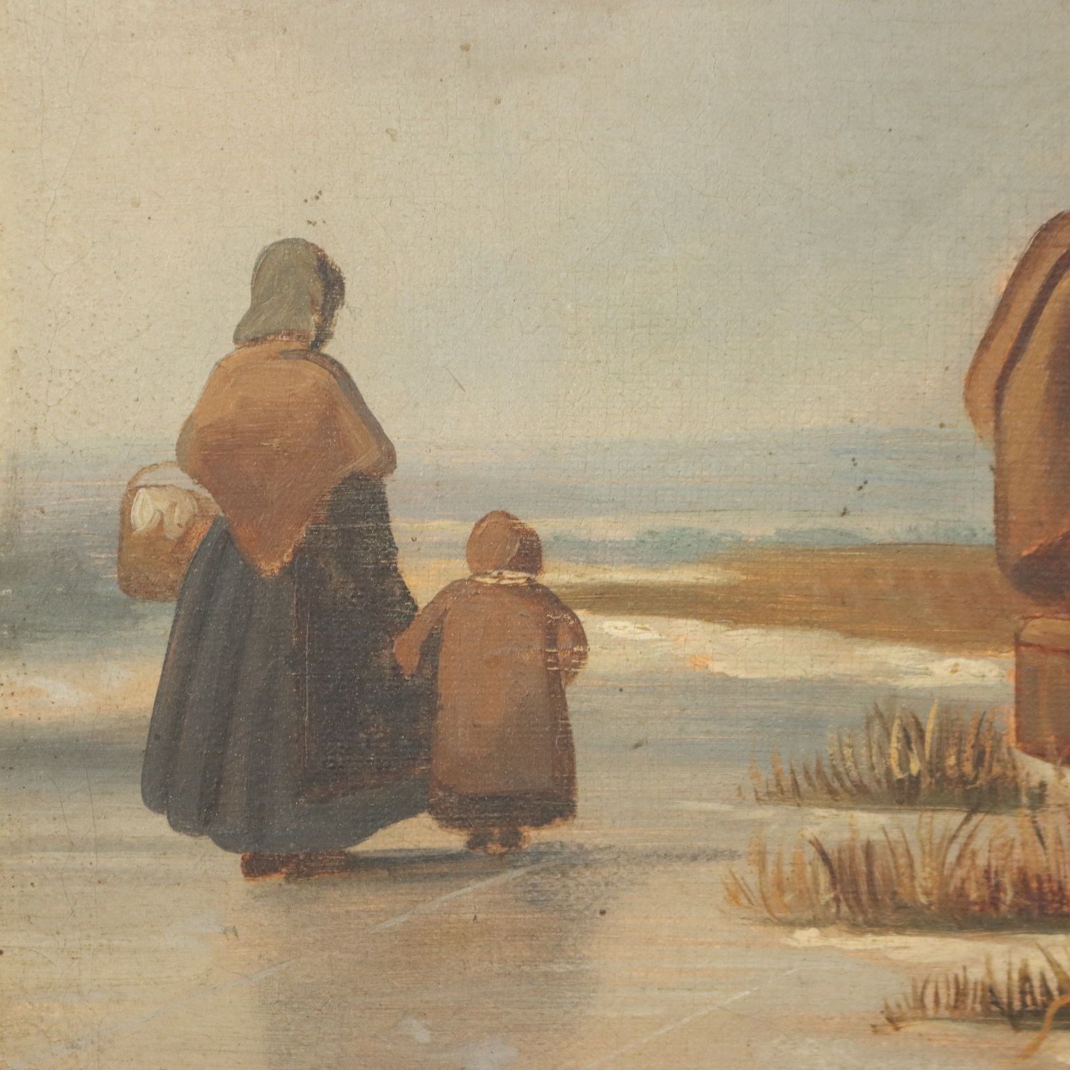 Antiek schilderij winterlandschap olieverf op doek Noord-Europa 19e eeuw photo vintage