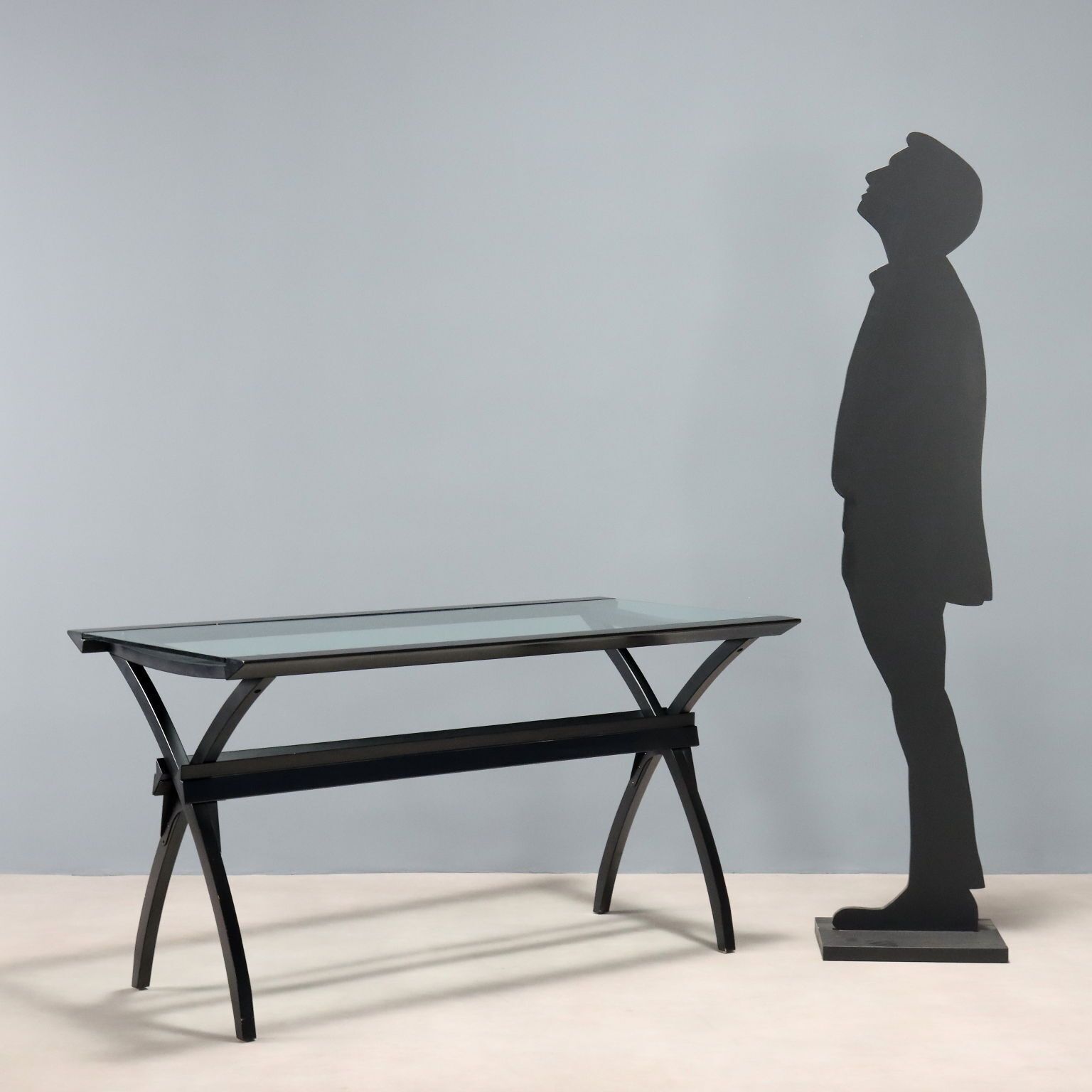 Vintage Cidue Writing Desk Lacquered Wood Glass Design 1980s photo for sale