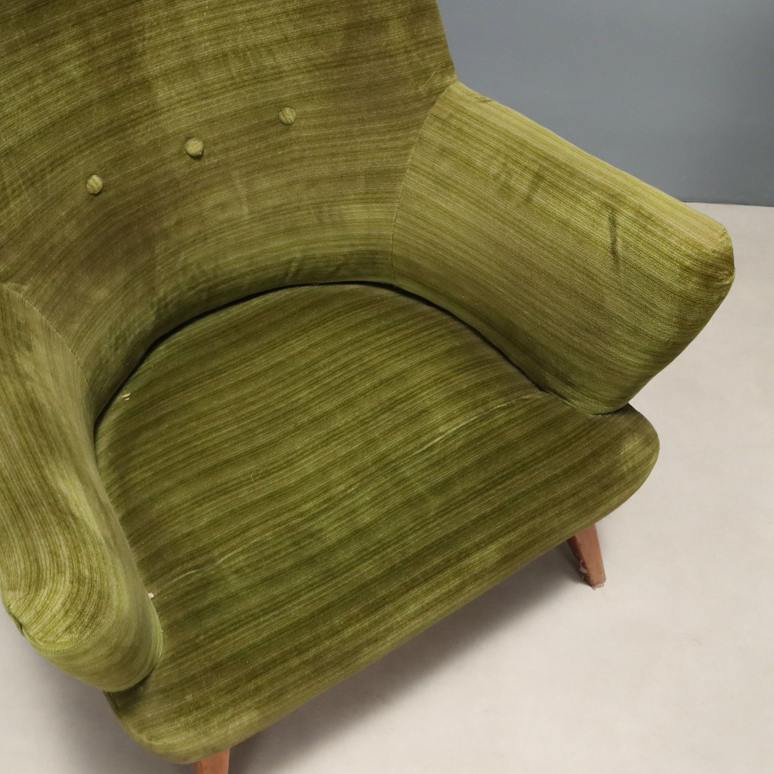 Vintage Armchairs Green Velvet Wood Design Italy 1950s photo vintage