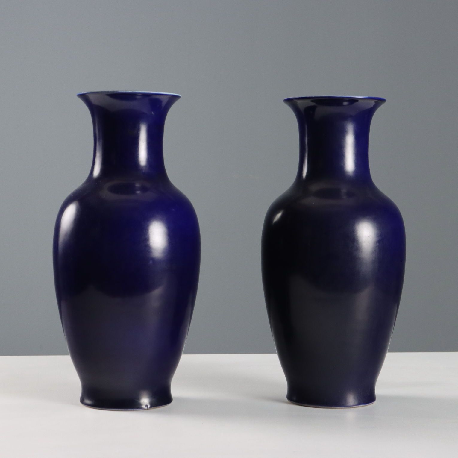 Antique Vases Dark Blue Porcelain China XX Century