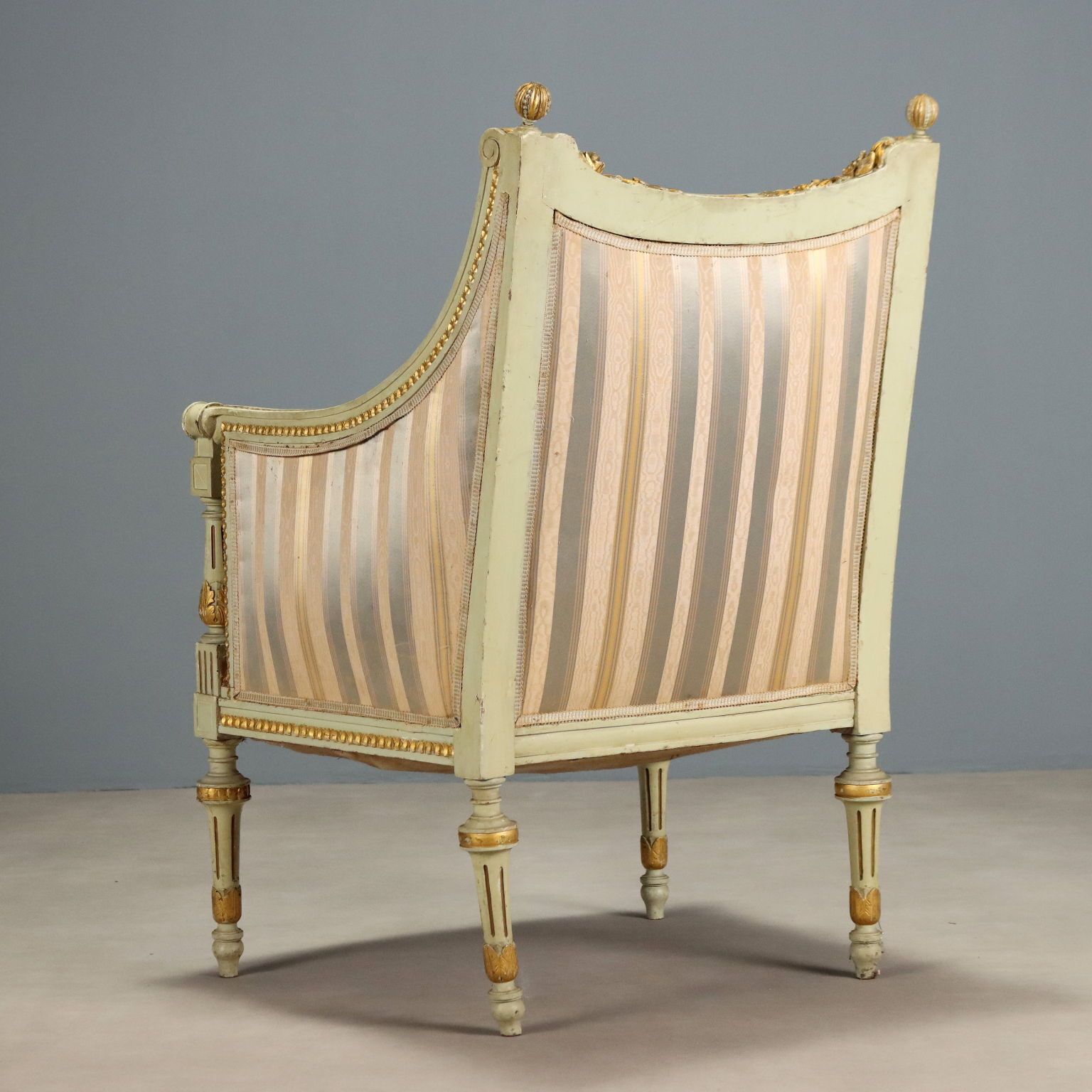 Furniture Antique Armchairs Carved Lacquered Wood Fabric XIX Century photo