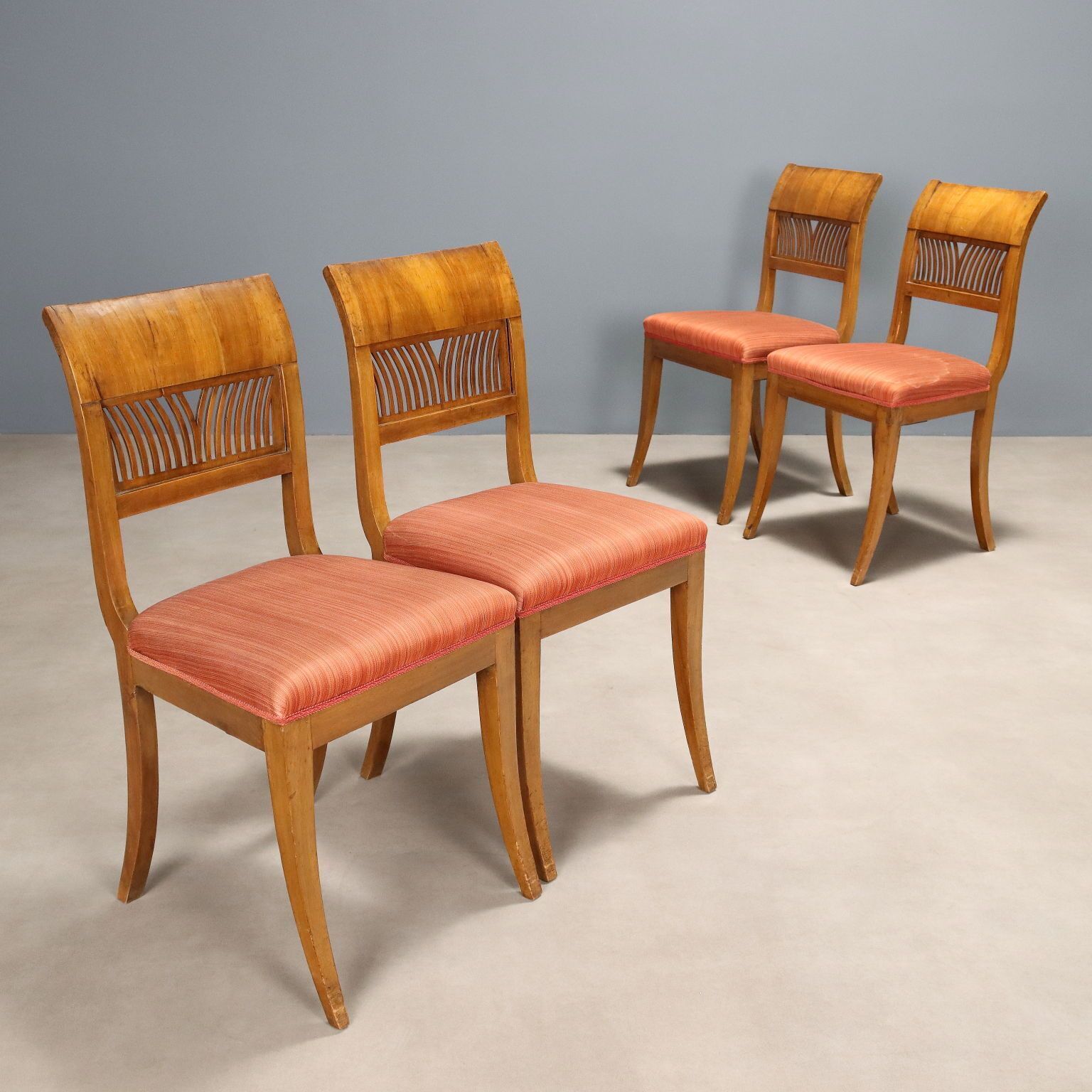 Antique Chairs Empire Walnut Padding Italy XIX Century