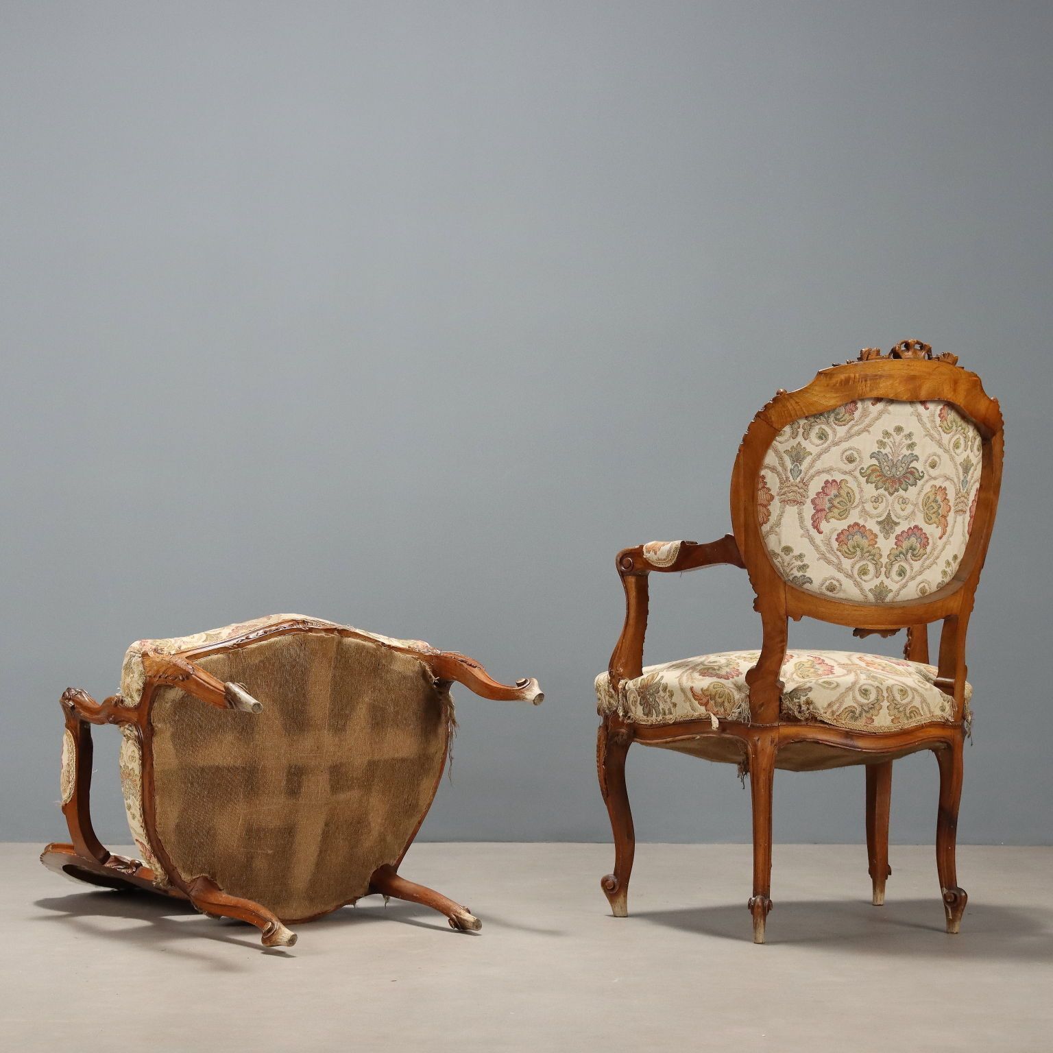 Armchairs Baroque Style Walnut Italy XIX Century photo vintage