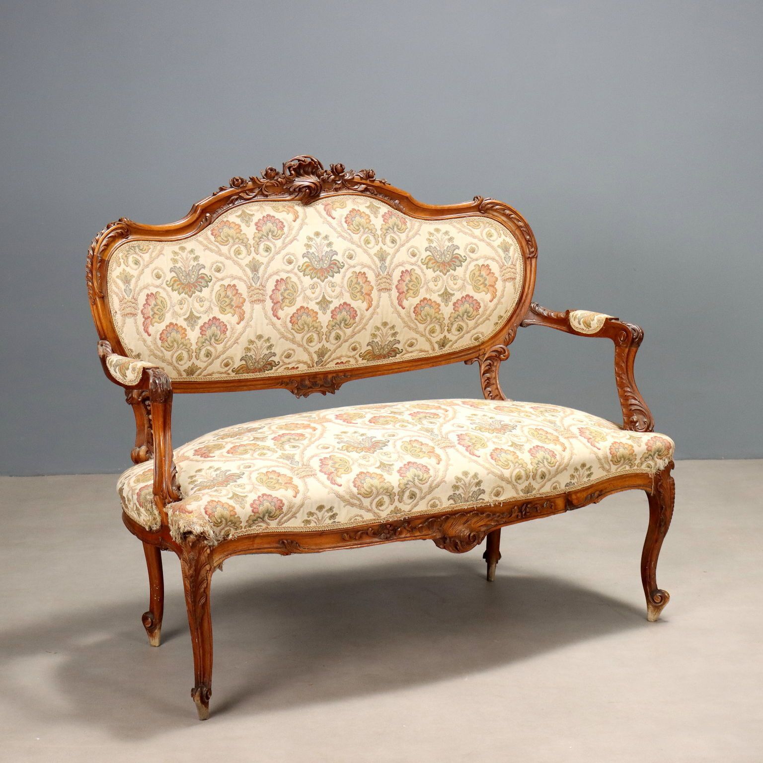 Sofa Baroque Style Walnut Carvings Italy XIX Century