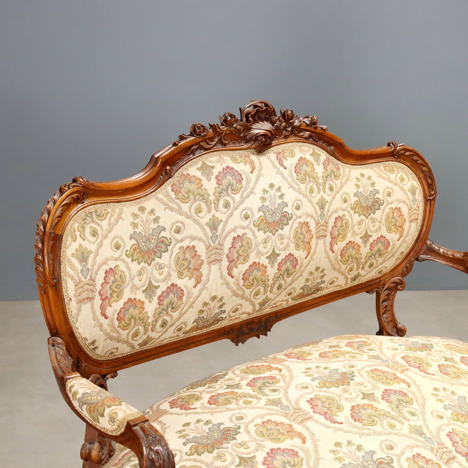 Sofa Baroque Style Walnut Carvings Italy XIX Century photo for sale