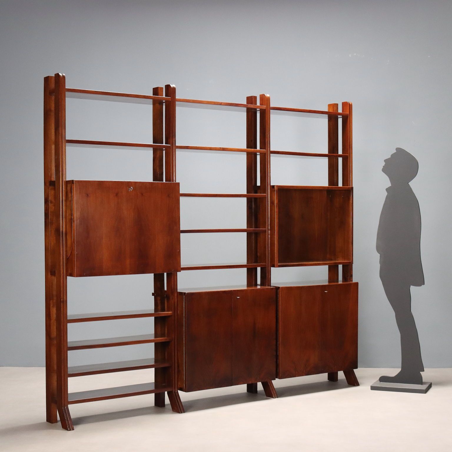 Vintage Bookcase Walnut With Shelves Design Italy 1940s 1950s photo for sale