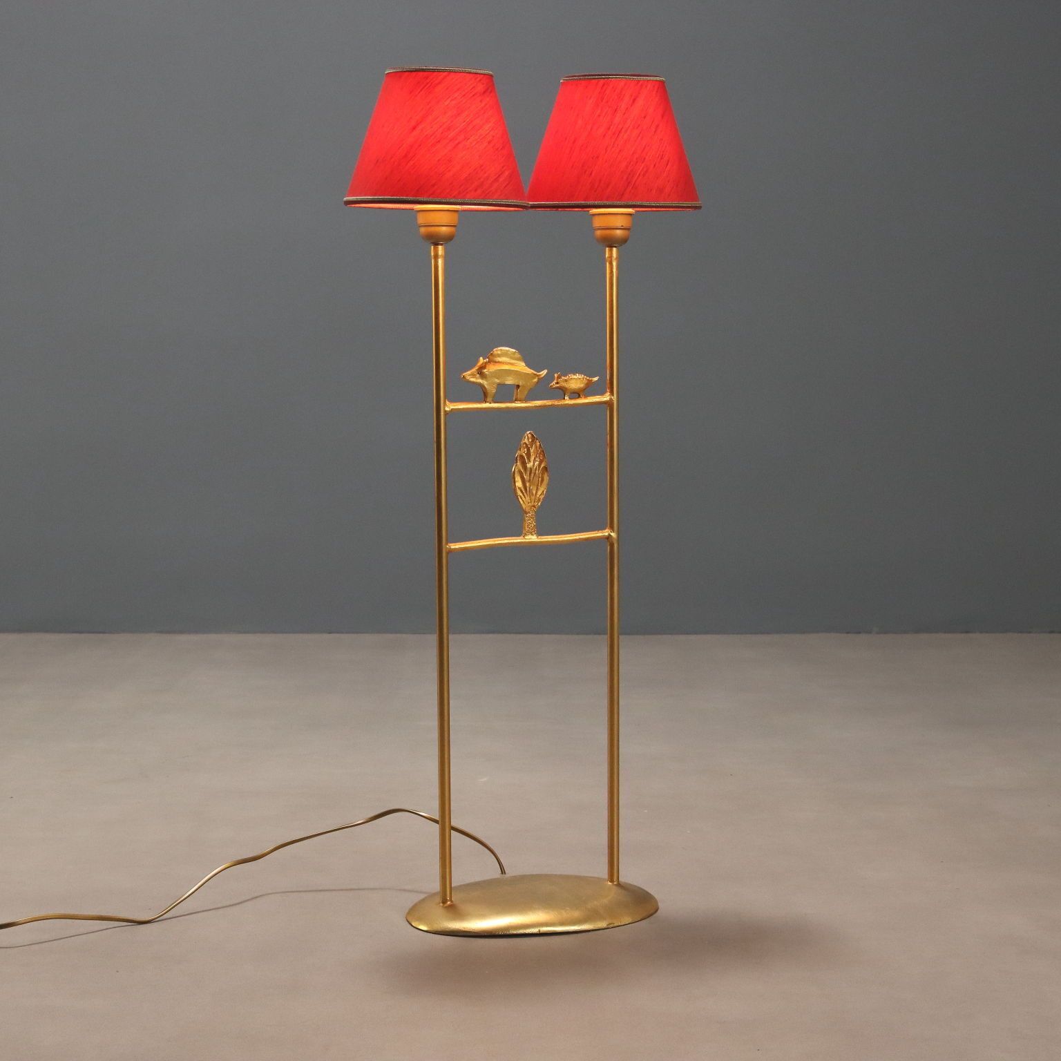 Vintage Sculptural Lamp Gilded Bronze Fabric Design 1980s 90s