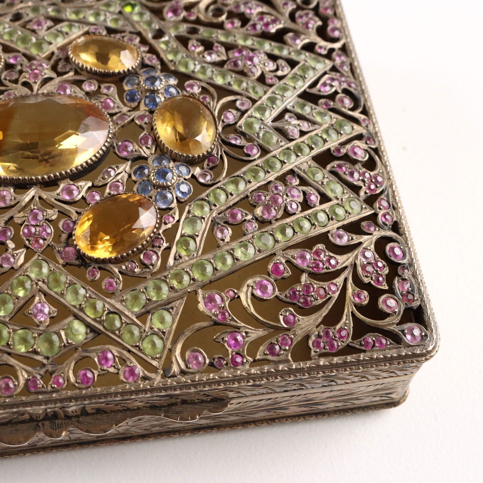 Antique Silver And Glass Stone Box Italy XX Century photo 910.0