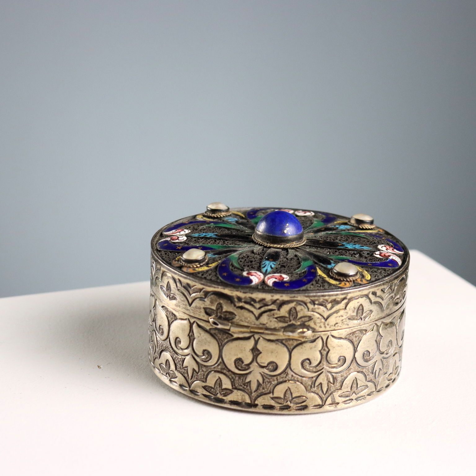 Antique Jewelry Box Lapis Lazuli Italy XX Century photo vintage