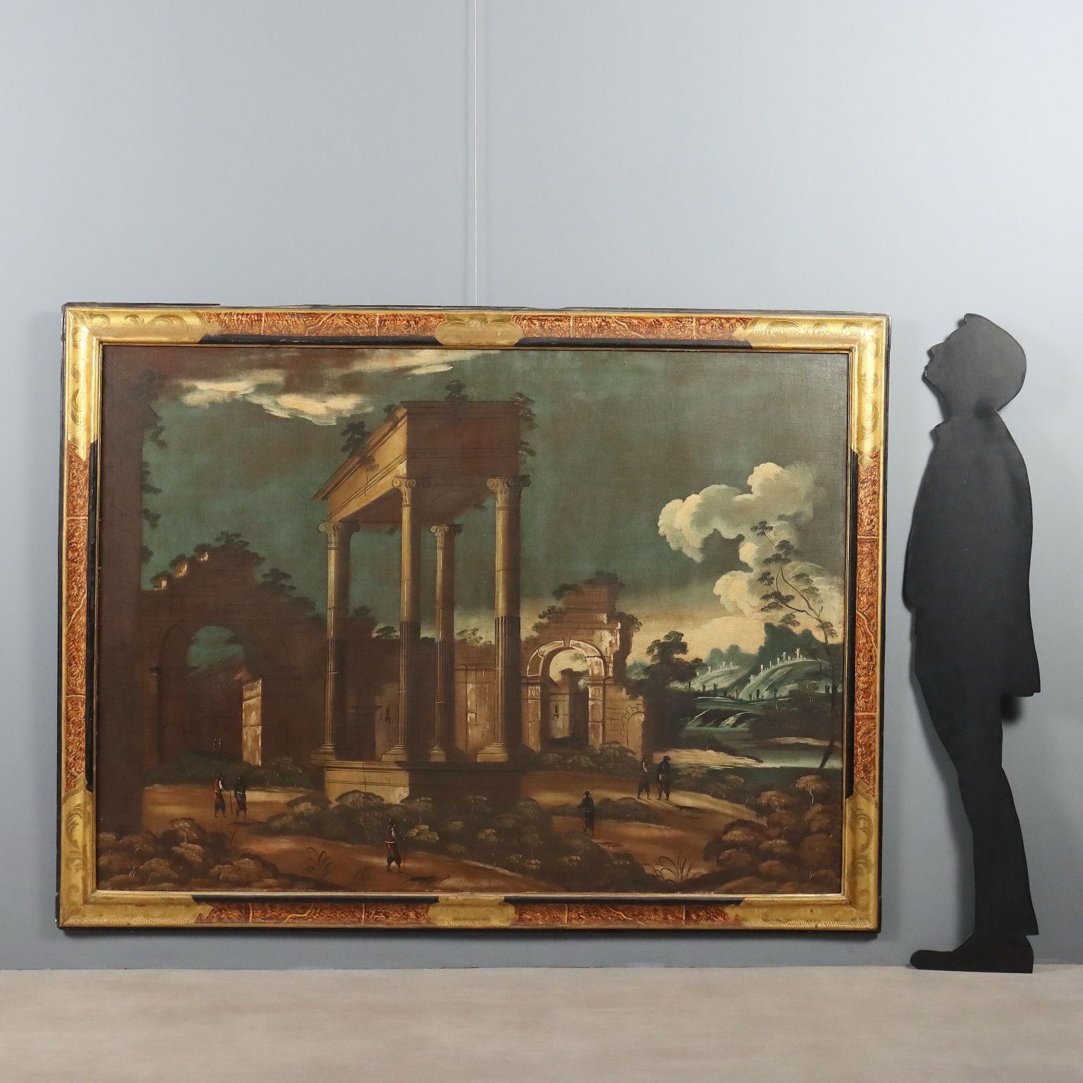 Peinture d'époque, paysage architectural, huile sur toile, XVIIIe siècle photo furniture