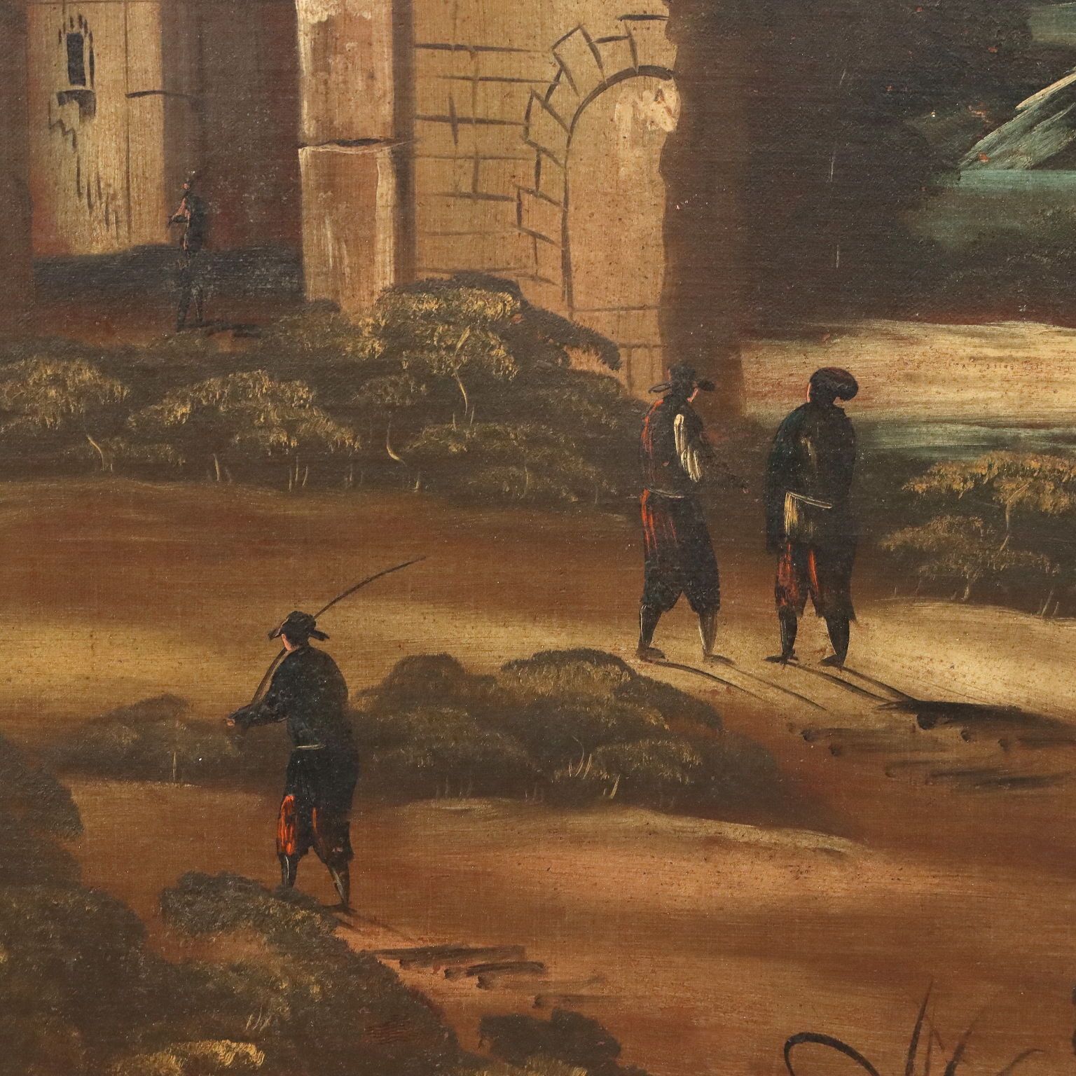 Peinture d'époque, paysage architectural, huile sur toile, XVIIIe siècle photo vinterior