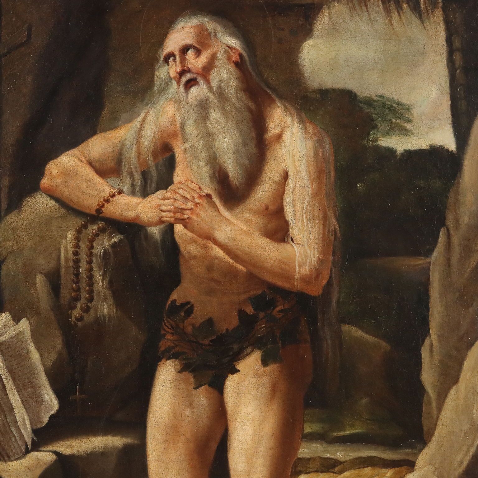 Antique Painting Saint Onophrius The Penitent Oil On Canvas '600 photo for sale