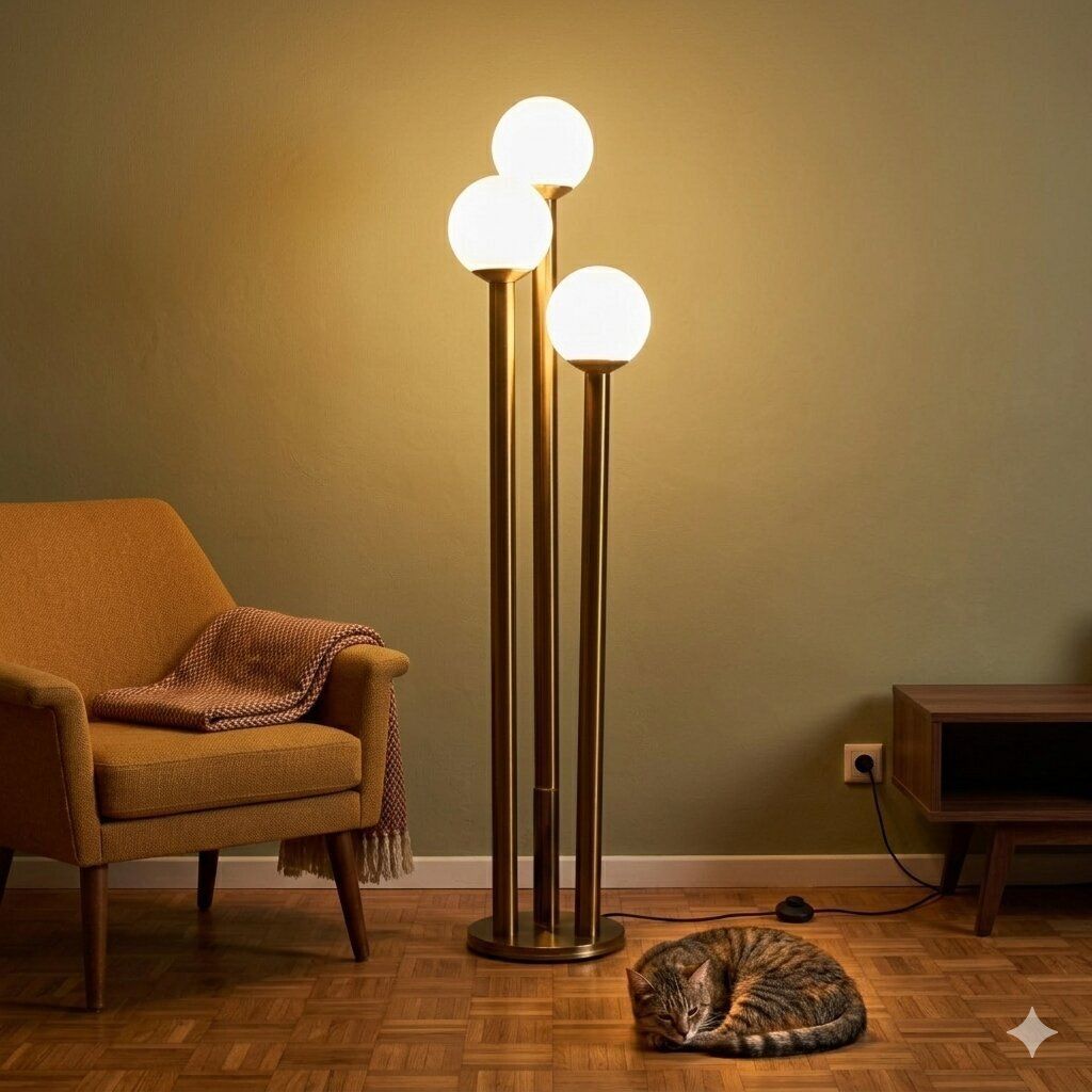 Vintage Floor Lamp Metal Glass Design Italy 1970s 1980s photo furniture