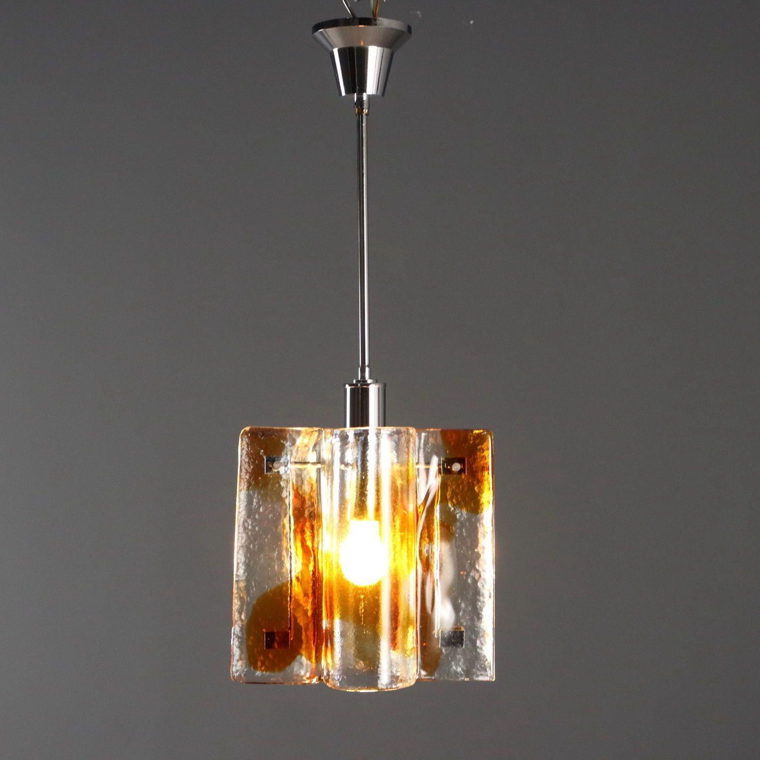 Vintage Kroonluchter Messing Murano Glas Design Italië jaren 1970