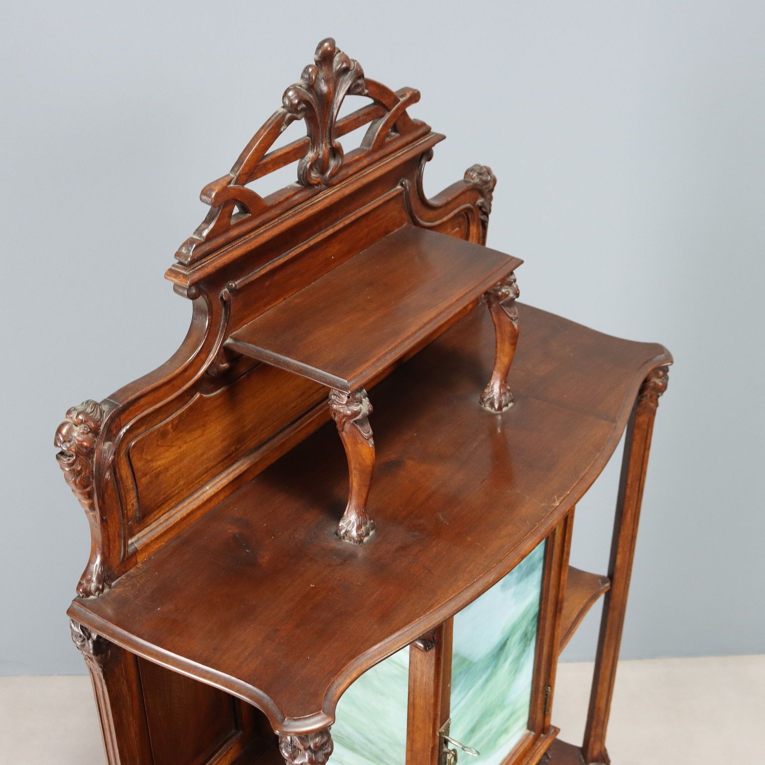 Antique Etagere Walnut Glass Italy XIX Century photo vintage