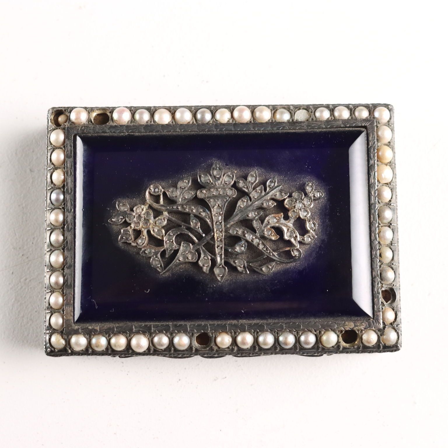 Antique Snuffbox Silver Glass Beads Italy Early XX Century photo for sale
