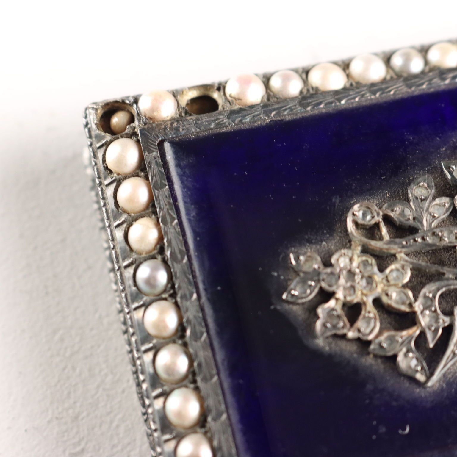 Antique Snuffbox Silver Glass Beads Italy Early XX Century photo vinterior