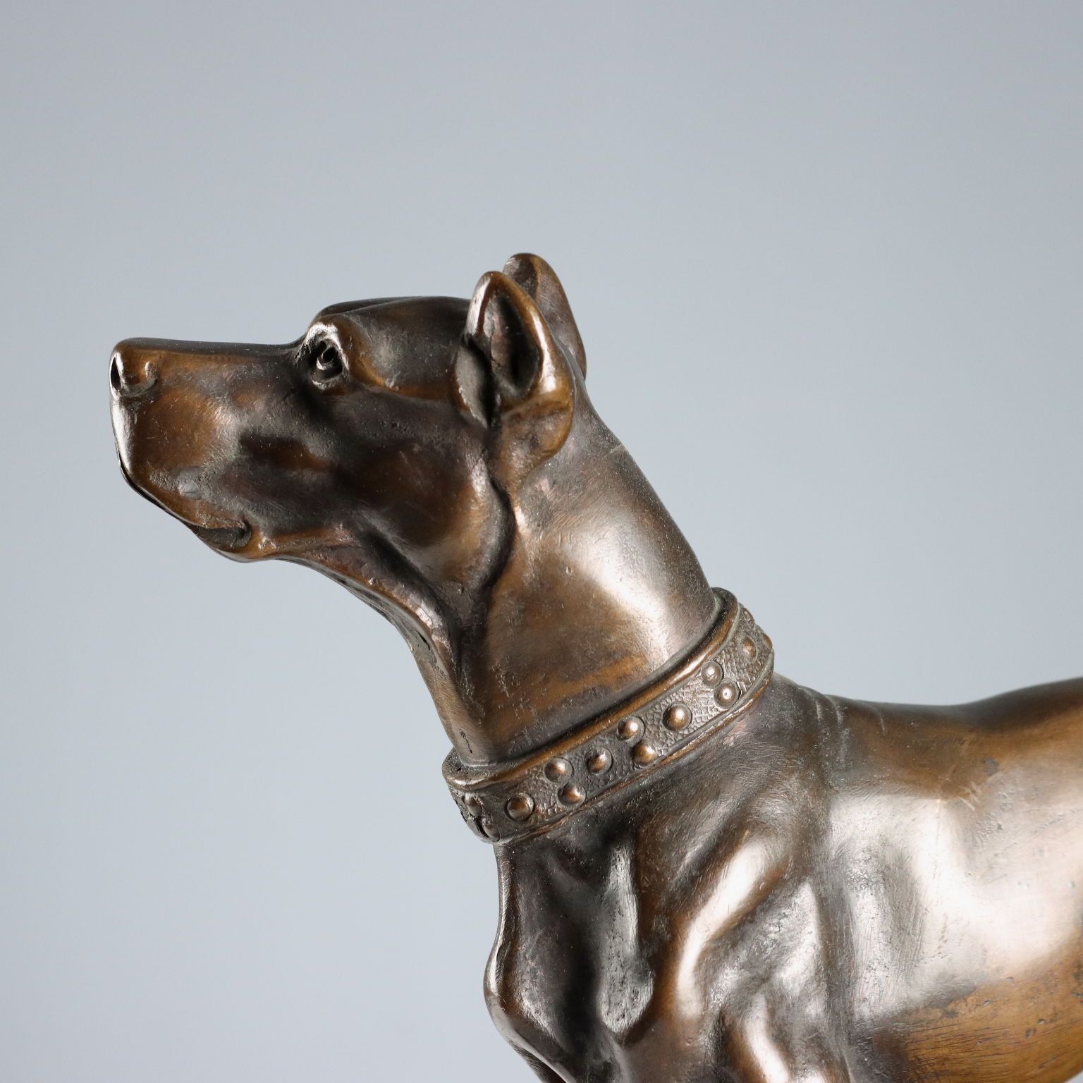 Sculpture d'époque, chien en bronze sur socle en marbre noir, Italie, XXe siècle photo buy