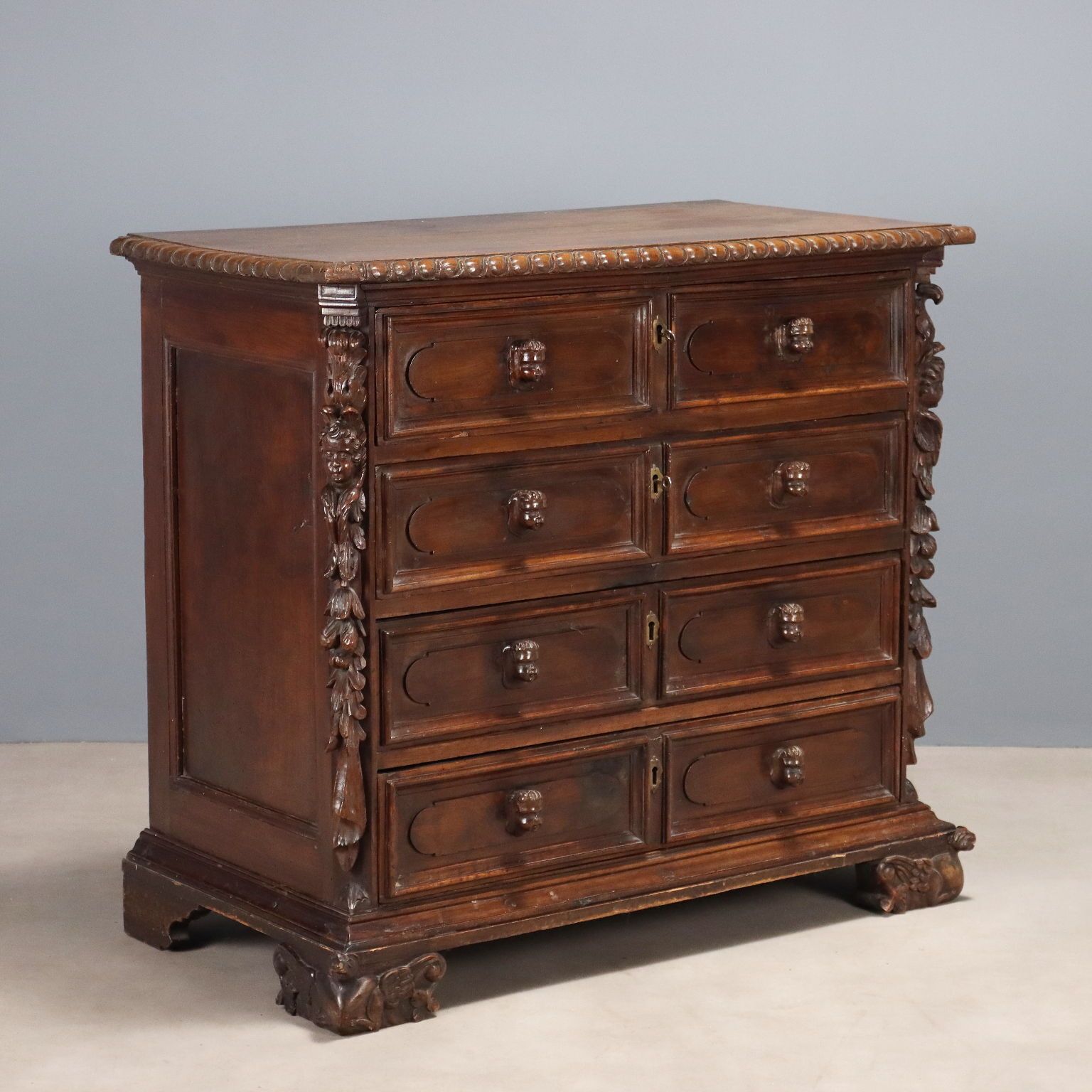 Antique Baroque Chest Of Drawers Walnut Poplar XVIII Century
