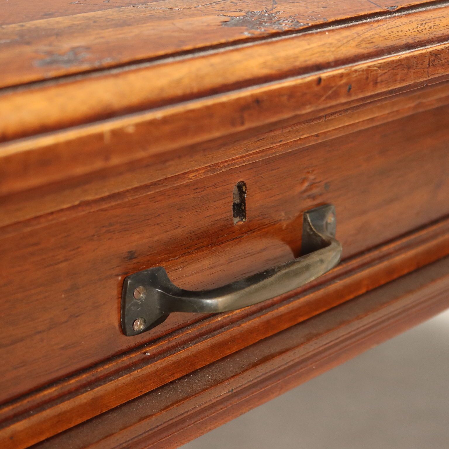 Antiek bureau walnoot bruin leer Italië 19e eeuw photo buy
