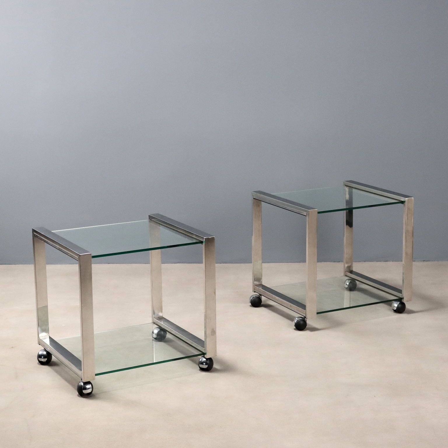 Vintage Kitchen Carts Glass With Wheels Design Italy 1970s