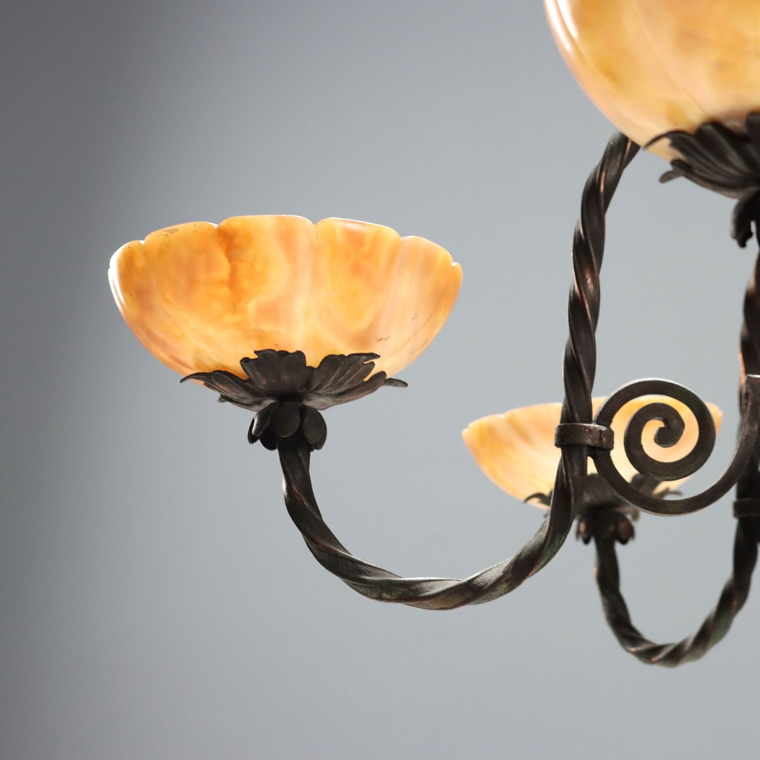 Chandelier Art Nouveau Metaal 6 Lichten Italië XX Eeuw photo for sale