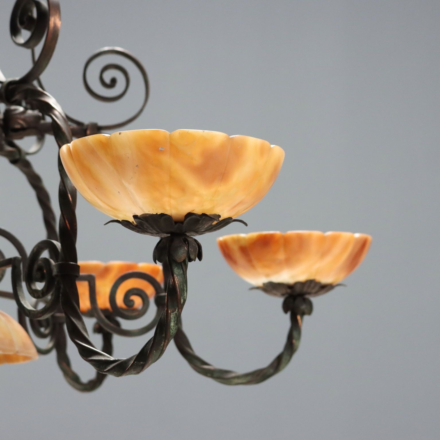 Chandelier Art Nouveau Metaal 6 Lichten Italië XX Eeuw photo Verlichting