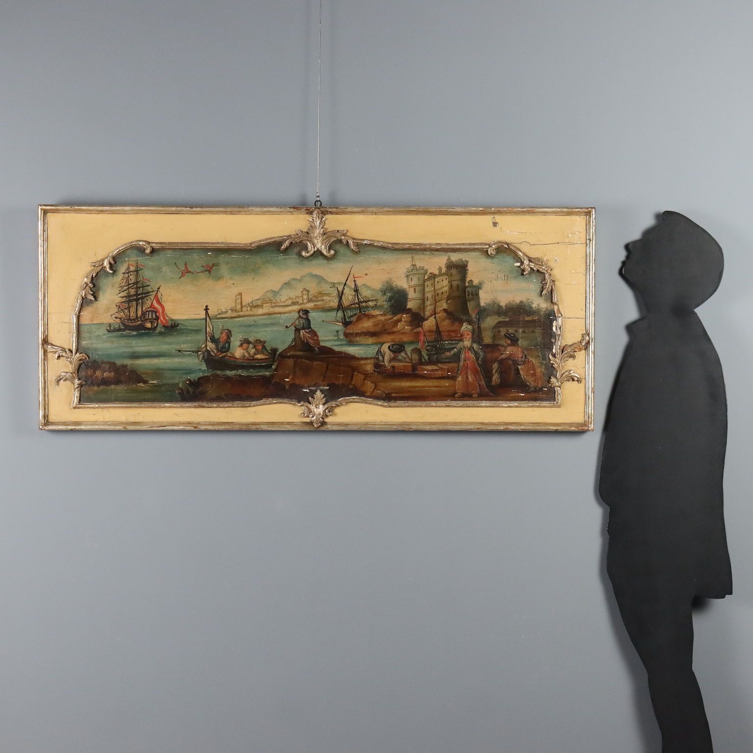 Peinture d'époque, vue de mer et de port, huile sur panneau dur, XIXe siècle photo furniture
