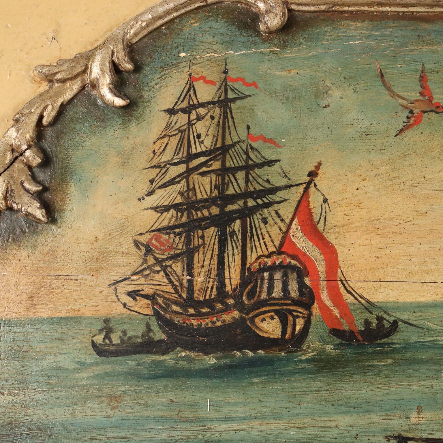 Peinture d'époque, vue de mer et de port, huile sur panneau dur, XIXe siècle photo Art