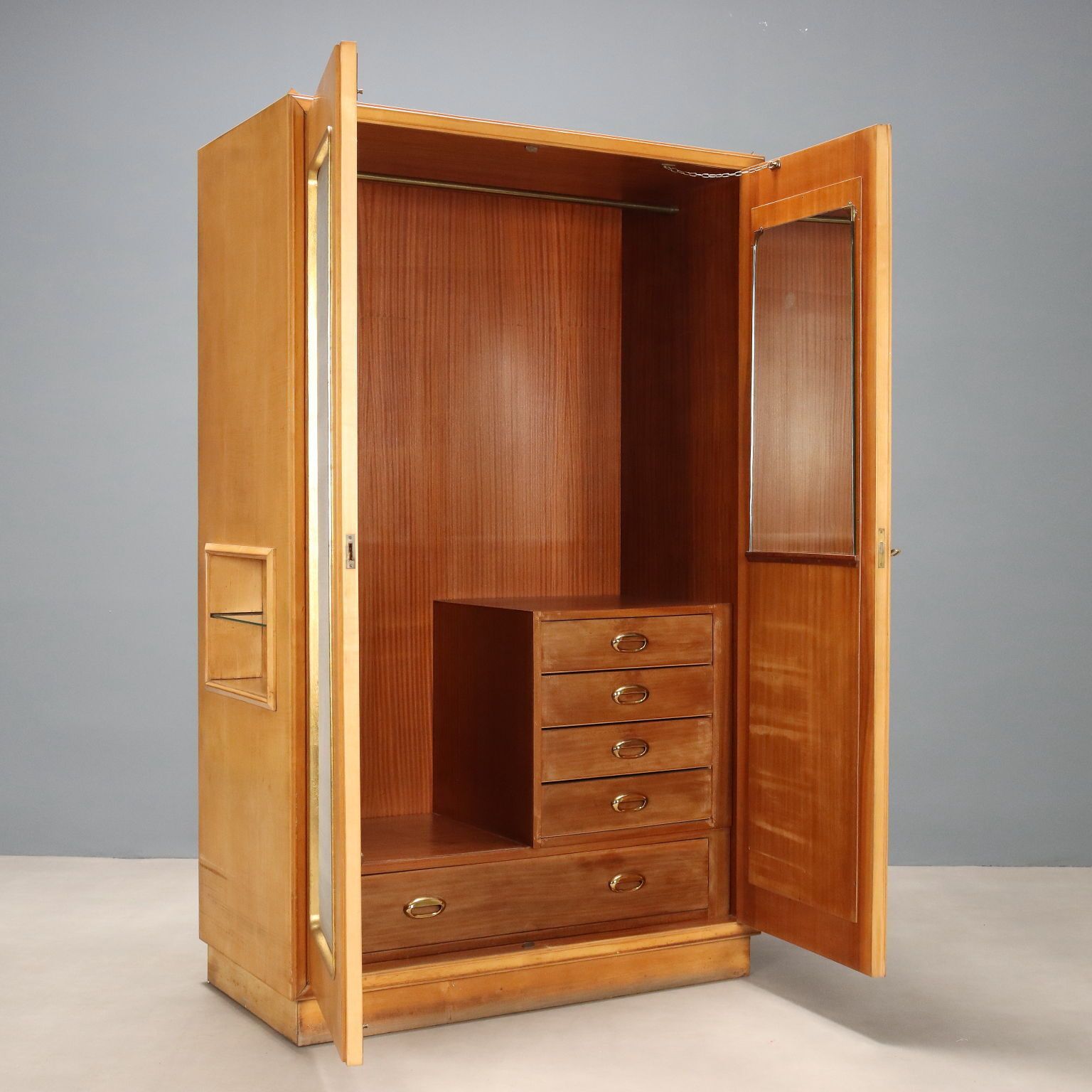 Vintage Wardrobe Maple Veneer Design Italy 1950s photo Furniture