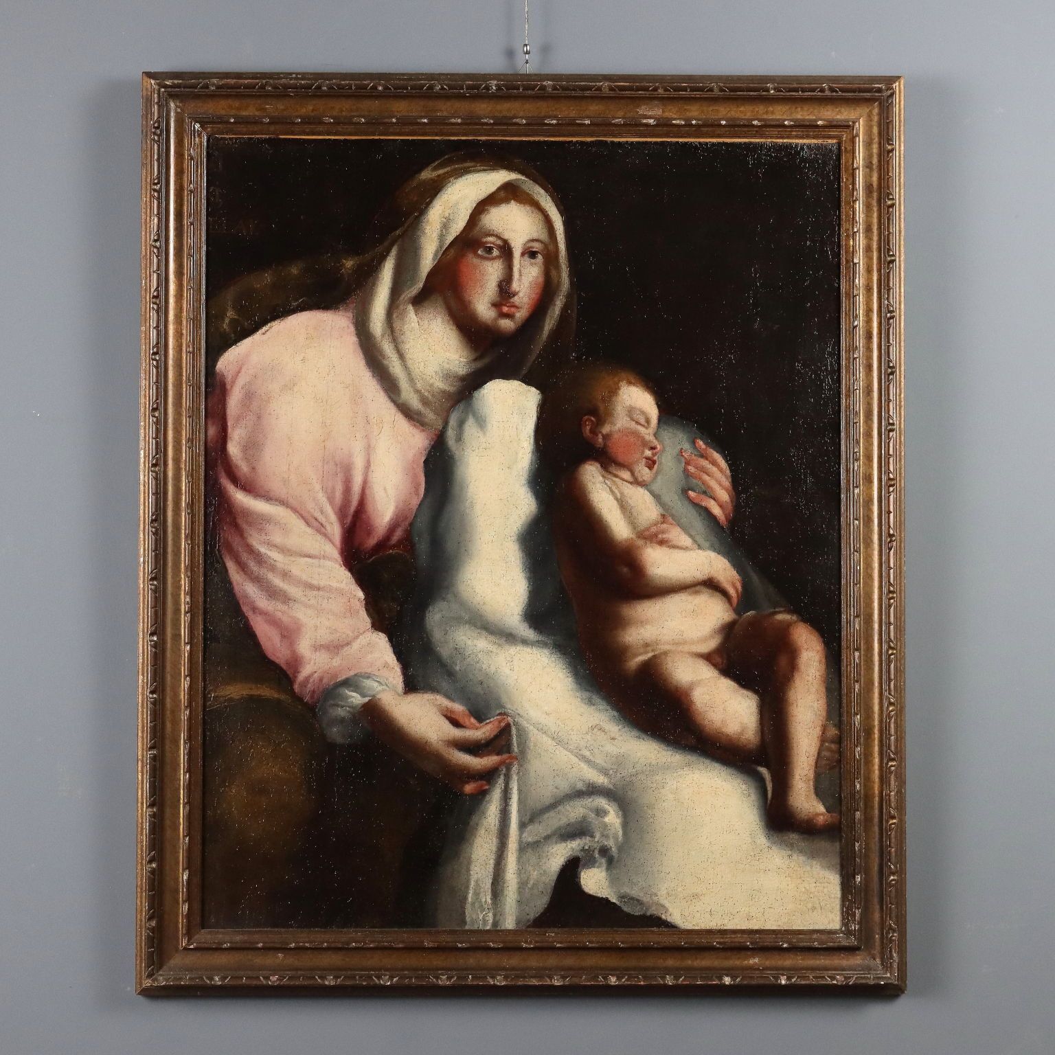 Tableau d'époque Vierge à l'Enfant, huile sur toile, XVIIIe siècle