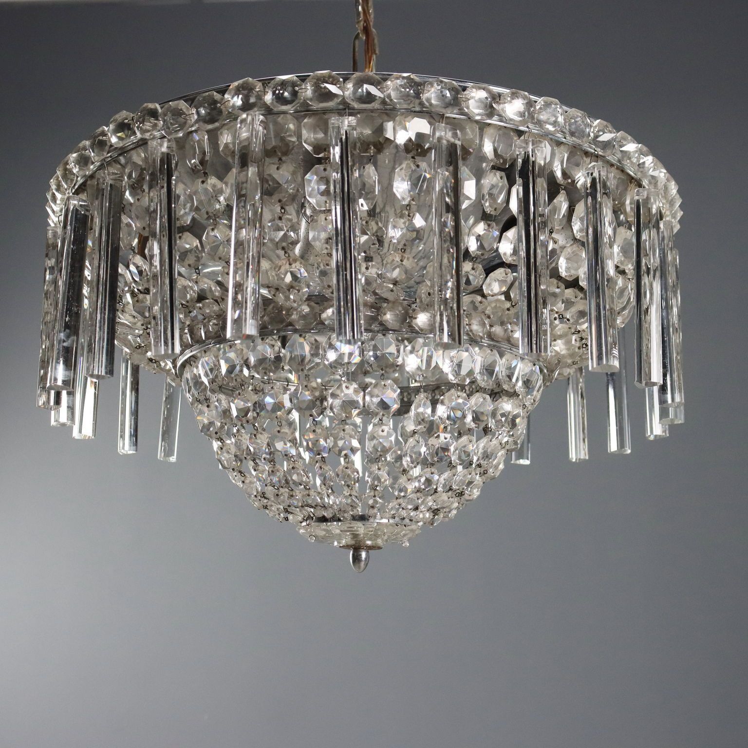 Antique Chandelier Empire Style Metal Glass Italy XX Century photo for sale
