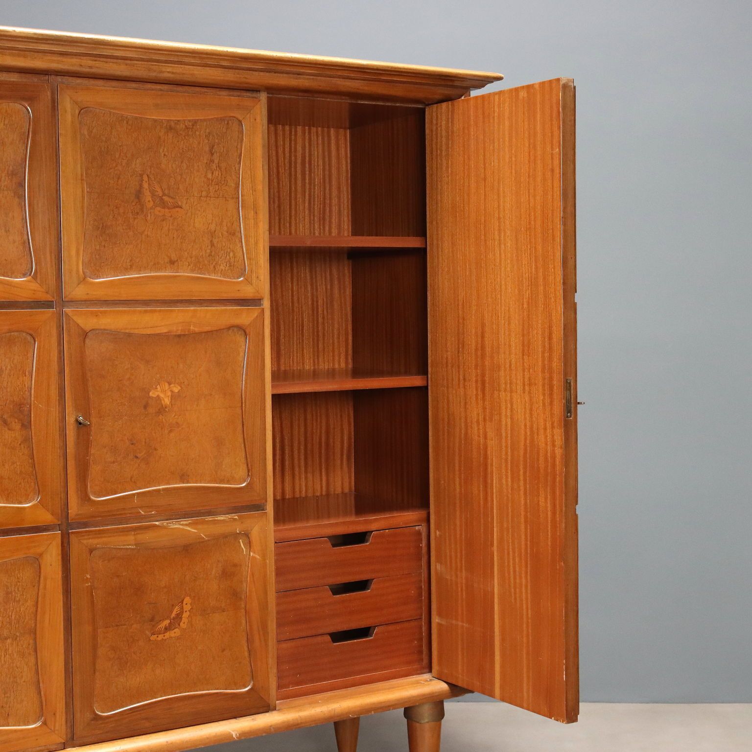 Vintage Cupboard Walnut Veneer Burl Design Italy 1950s photo Furniture