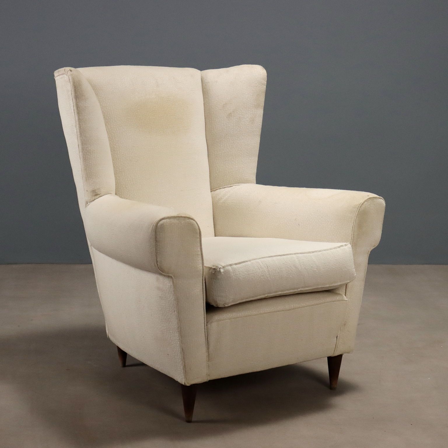 Fauteuil bergère vintage en tissu, hêtre, design années 1950