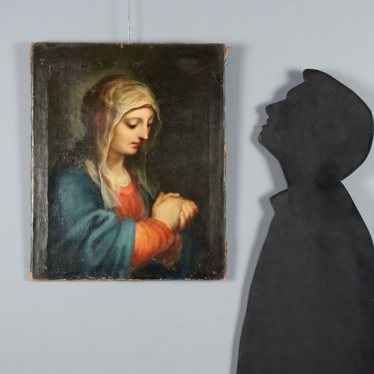 Antique Painting Virgin Mary Oil On Canvas Italy XVIII Century photo furniture